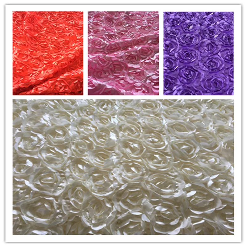

1Meter/Lot 130CM Width 3D Three-Dimensional Rose Flower Fabric Embroidery Material Textile For Cloth Formal Wedding Dress
