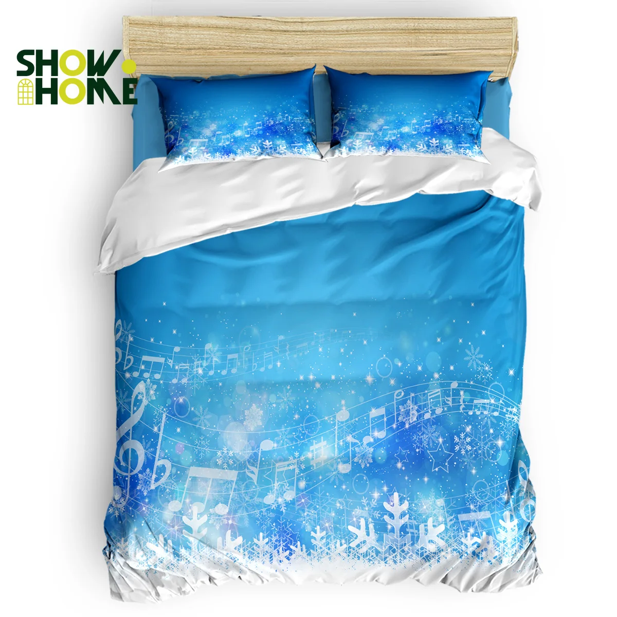 

SHOWHOME Duvet Cover Blue Sky White Snow ChristamsDuvet Cover Set 4 Piece Bedding Set For Beds