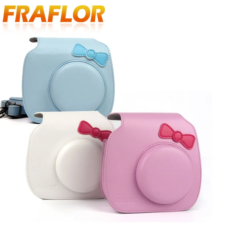 For Fujifilm Instax Mini Hello Kitty Bow-Knot Instant Film Photo Camera Carrying PU Leather Bag Case Cover with Shoulder Strap