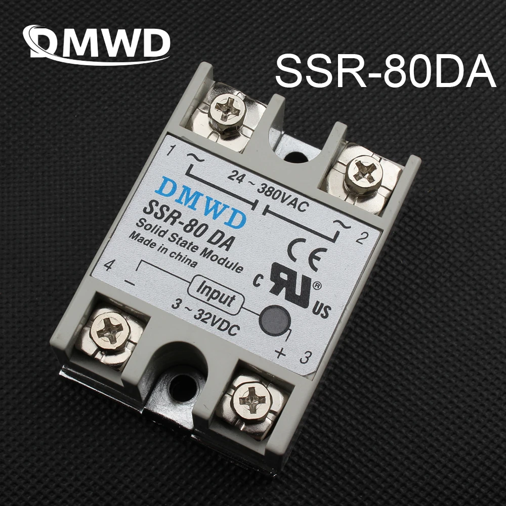 

DMWD solid state relay SSR-80DA 80A DC TO AC SSR 80DA relay solid state 3-32 DC TO 24-380V AC dc-ac