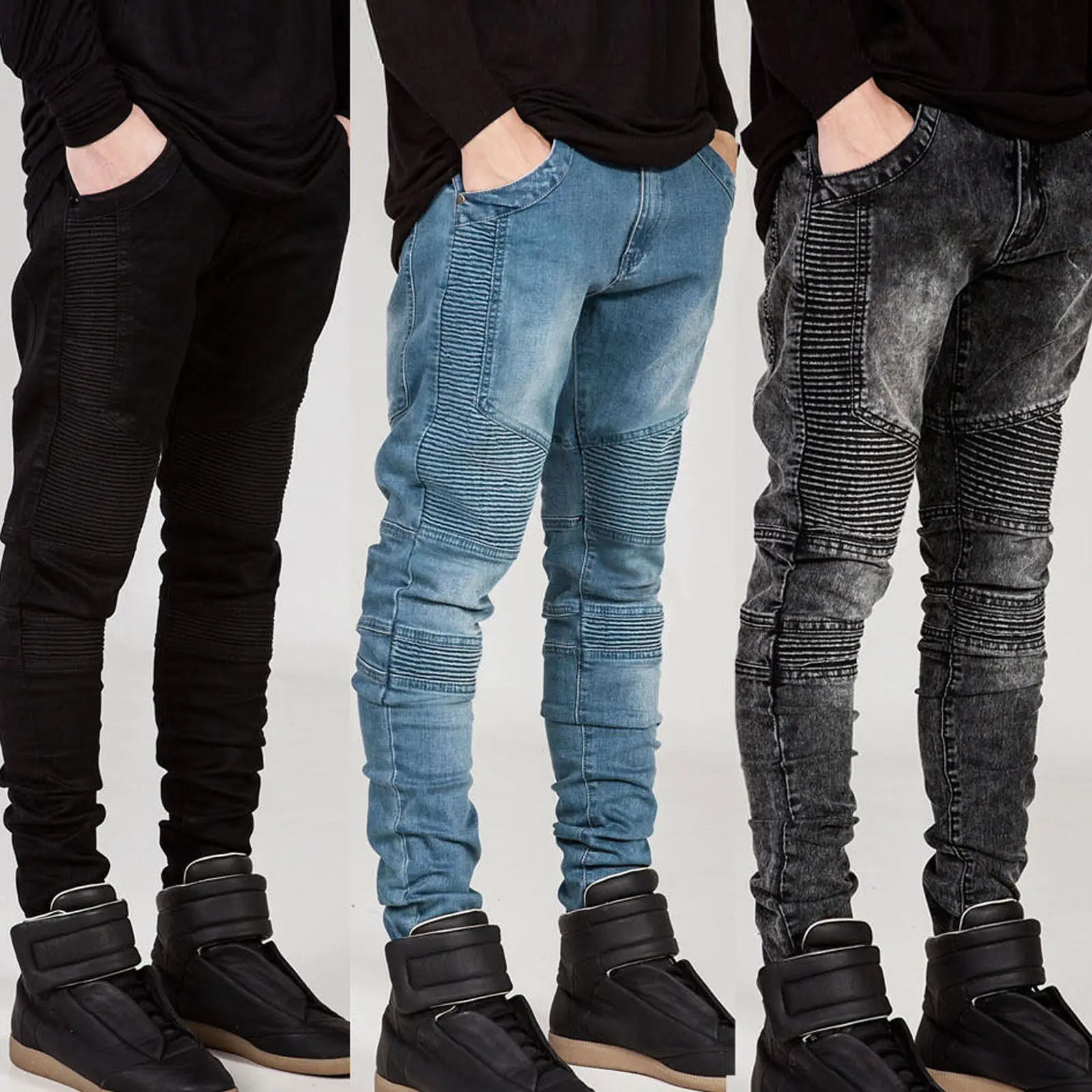 Streetwear Mens Strappato i Jeans Biker homme degli uomini ...