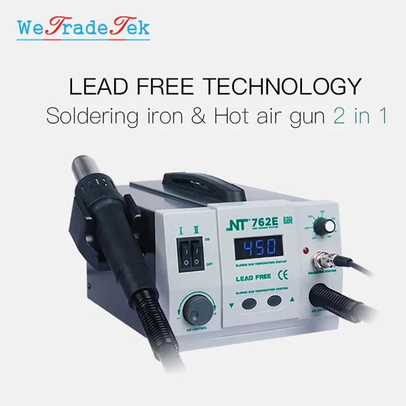 2 In 1 Lead Free BGA Hot Air Gun Soldering Station Adjustable SMD Soldering Rework Station for Phone IC Chip PCB Repair