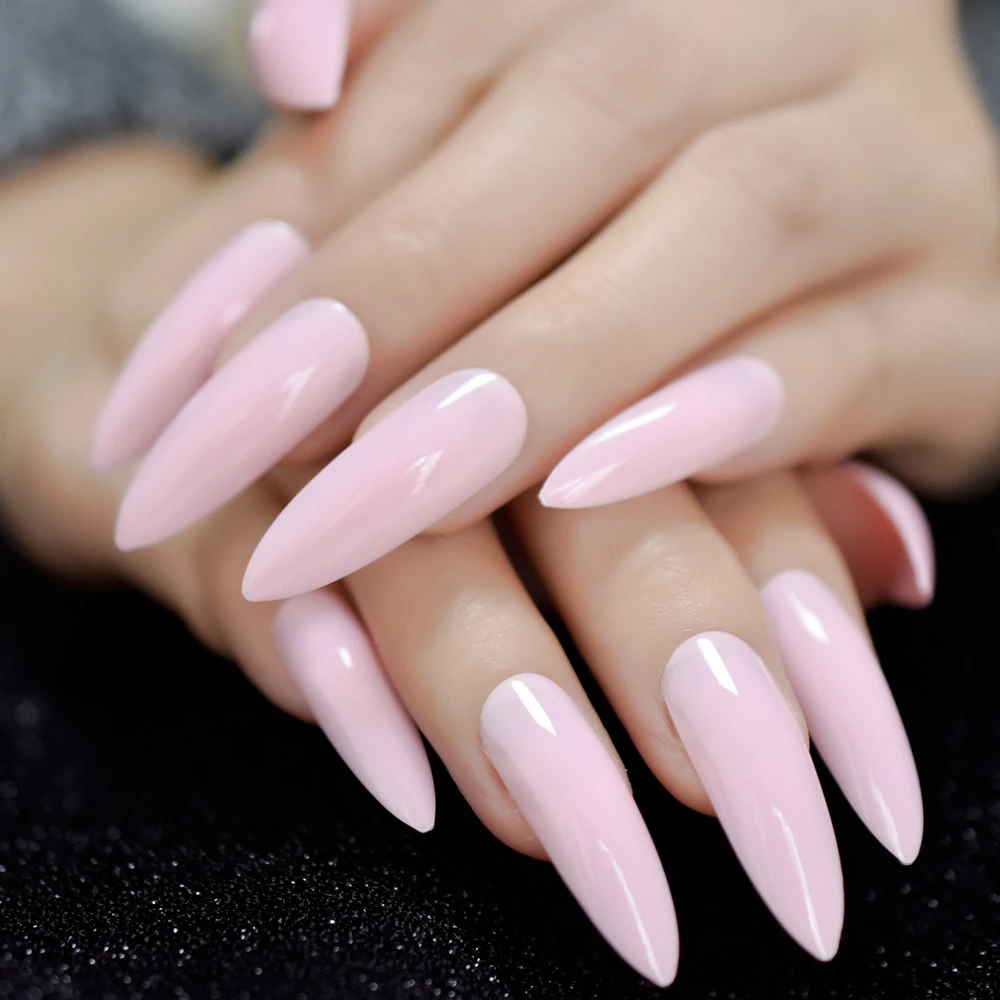 

Pink Extra Long Sharp Nail Stiletto Pure Color UV Fashion Smooth False Nail Gorgeous Acrylic Nails 24pcs
