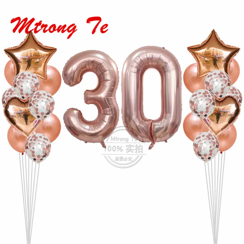 

25pcs Baby Shower 1st 30 Birthday Party Decor 40" Number 1 Foil Balloons Supplies Baby Boy Girl Balls Latex Rose Gold Confetti