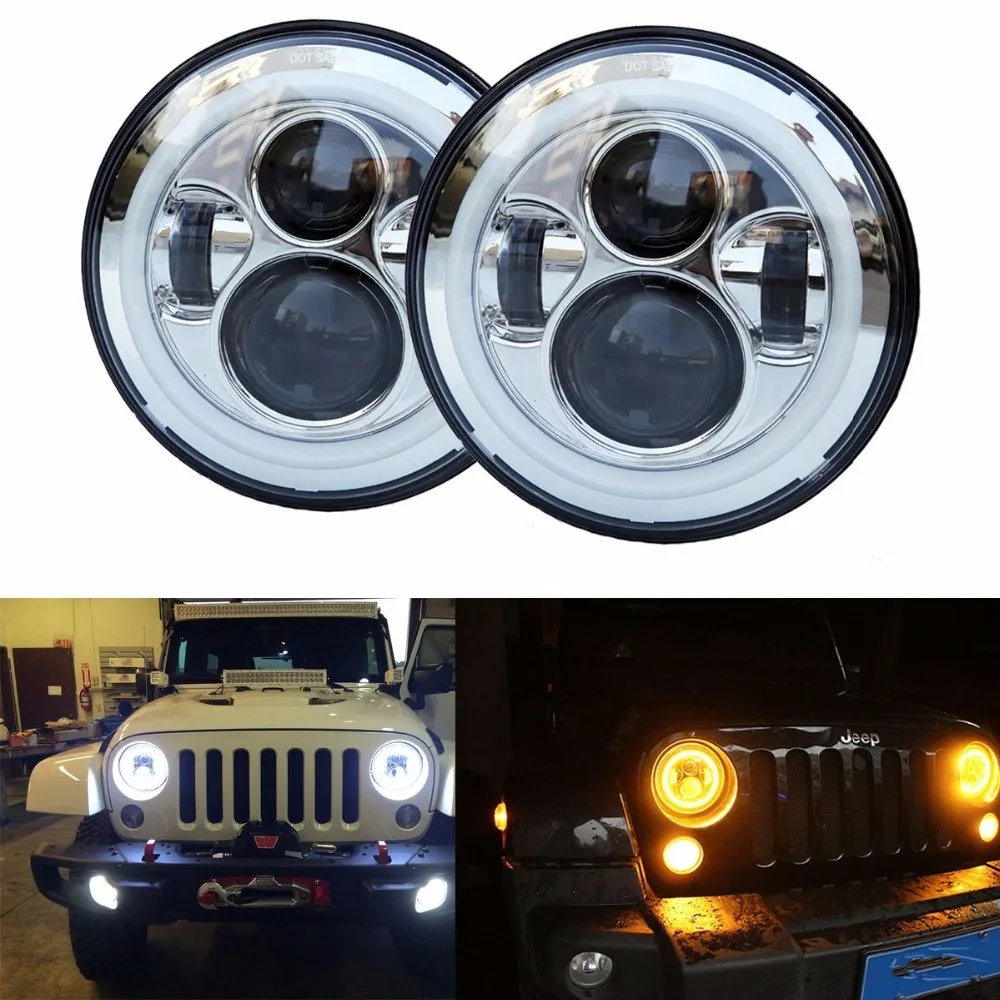 7/" CREE LED Halo Headlight Fog Light DRL Signal Turn Lamp For Jeep Wrangler JK