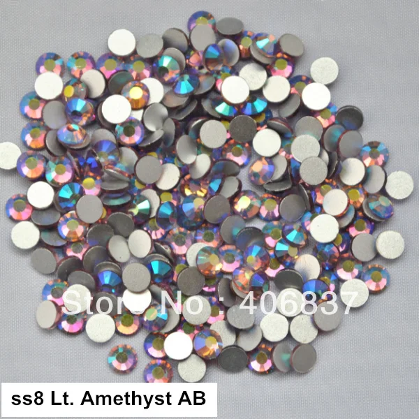 

Free Shipping! 1440pcs/Lot, ss8 (2.3-2.5mm) Light Amethyst AB Flat Back Nail Art Glue On Non Hotfix Rhinestones