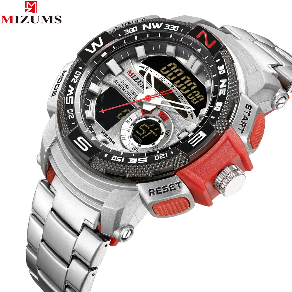 Новые модные мужские наручные часы полностью стальные Мужские кварцевые часы Аналоговый светодиодный часы спортивные военные наручные часы Relogio Masculino