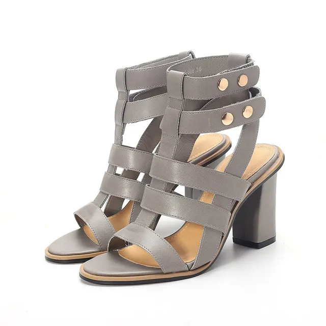 New Summer Lady Strappy Platform Block Heel Chunky Pure Buckle Leather Peep Toe Ankle High 