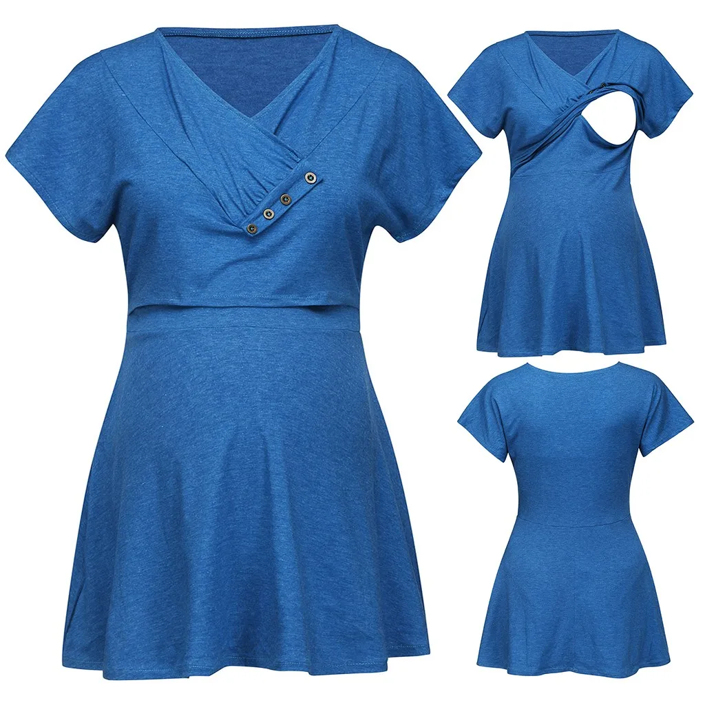 Women Maternity Short Sleeve Comfy Layered Nursing Top T-shirt For Breastfeeding
