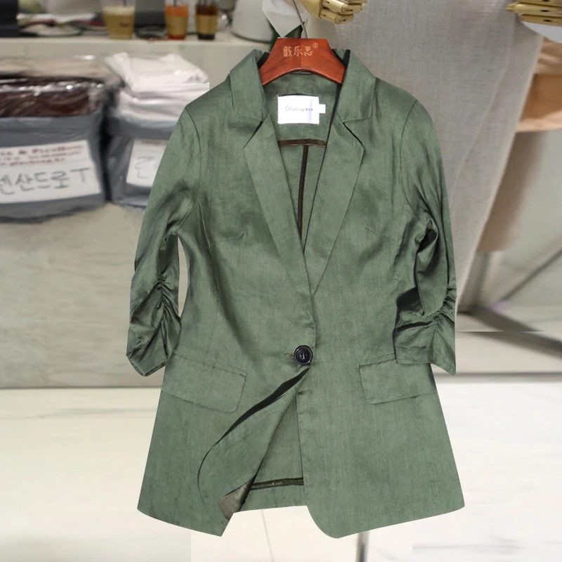 Linen small suit female pioneer jacket thin fashion temperament commuter seven-point sleeves Slim casual cotton suit jacket