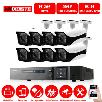 

HKIXDISTE 5.0MP Security Camera System 5MP CCTV Surveillance Kit 8CH DVR 1944P Video Output Kit CCTV Camera Easy Remote View P2P
