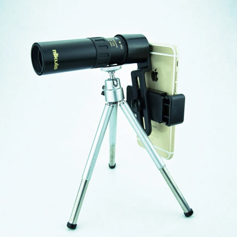 10-30x25 монокулярный телескоп зум-объектив Телескопический HD Spyglass пятнистость 1000 м для армии высокой мощности охоты с держателем для мобильного телефона - Цвет: Коричневый