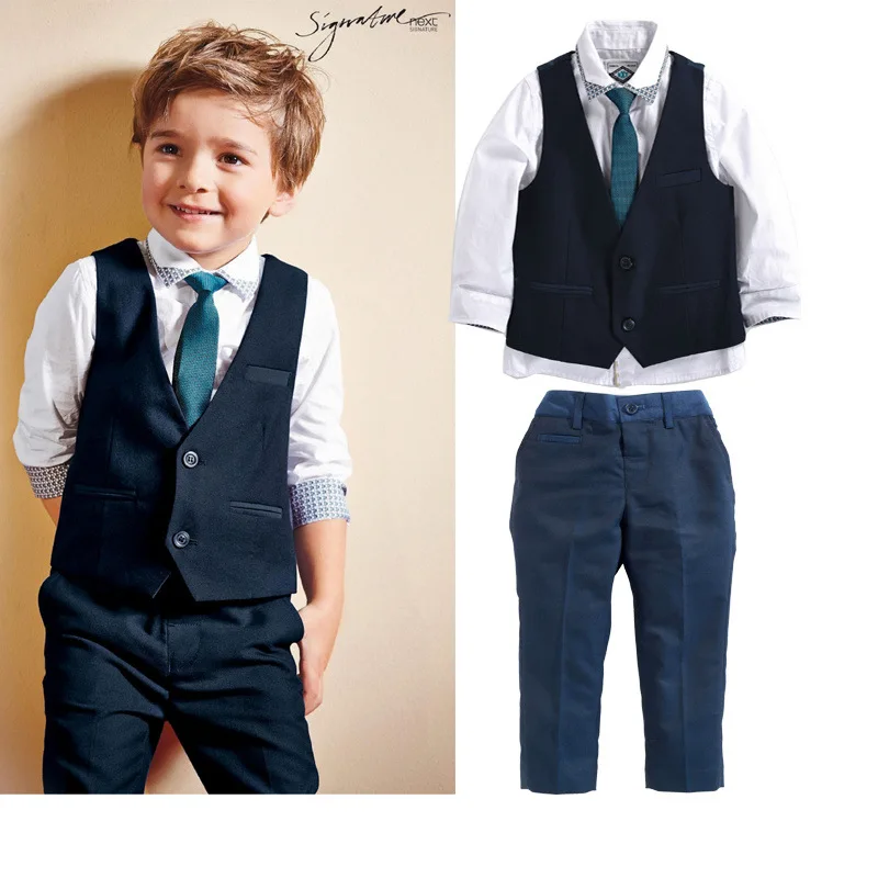 

Autumn Children Casual Clothing Sets 3Pcs Vest T-shirt Pants Kids Boy Suit Gentleman Clothes For Weddings Formal Wear