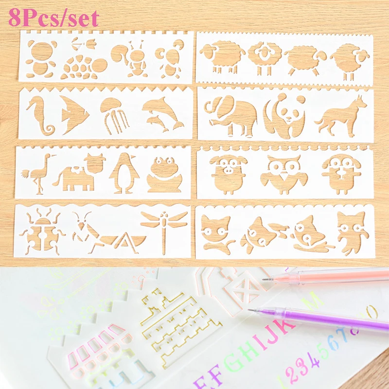 8pcs/set Layering Stencils For Walls Painting Airbrush Glitter Tattoo For Body Paint Scrapbooking Decor Embossing Paper Card