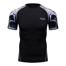Рашгард Мужская печатная Беговая фитнес компрессия Бодибилдинг черная полоса пот быстросохнущая рубашка с короткими рукавами футболки