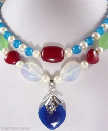

very good Stunning Quartz stone 2Strands White Pearl&Ruby&Topaz&Moonstones Necklace 17-18'' Natural silver wholesale free shippi