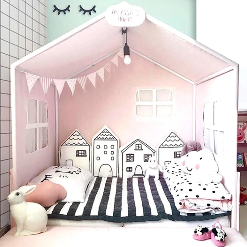 

4Pcs Baby Bed Bumper Little House Pattern Crib Protection Infant Cot Ins Nordic Style Newborn Baby Bed Bedding Crib Bumper