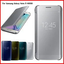 HC12 Примечание 5 чехол Clear УФ зеркало окно View Cover для Samsung Galaxy Note5 N9200 флип принципиально защитный мобильный телефон Аксессуары