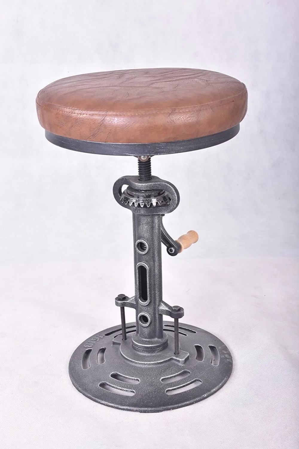 American Antique Industrial Bar Stool DIY Crank Handle Cafe Chair Seat Swivel Height Adjustable Bar Chair(PU Seat Surface) American Antique Industrial Bar Stool DIY Crank Handle Cafe Chair Seat Swivel Height Adjustable Bar Chair(PU Seat Surface)