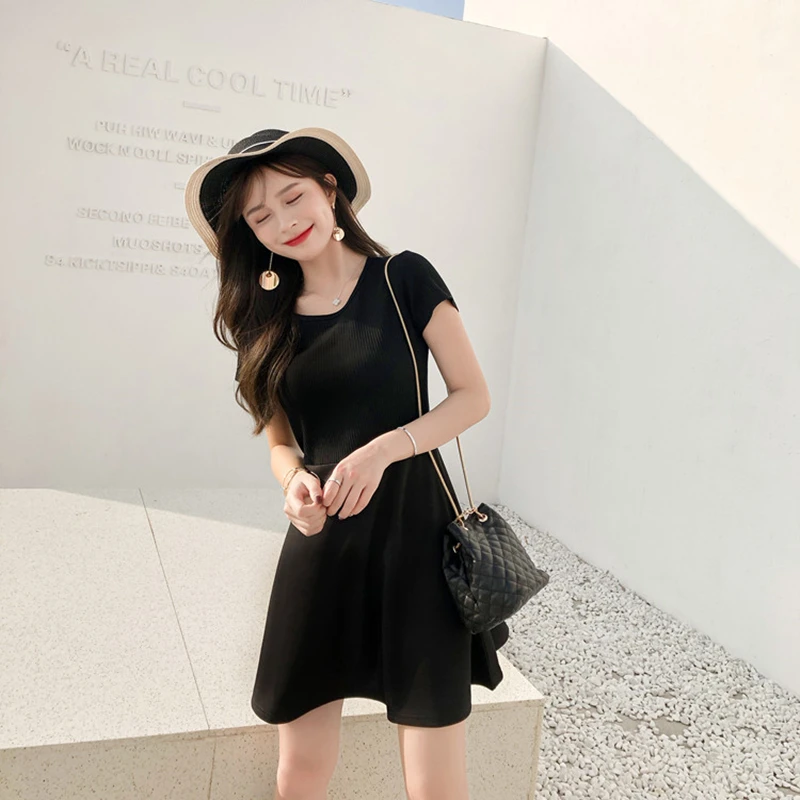 

Women's A-line dress 2019 cotton dress female new two-color mosaic dress summer Korean version