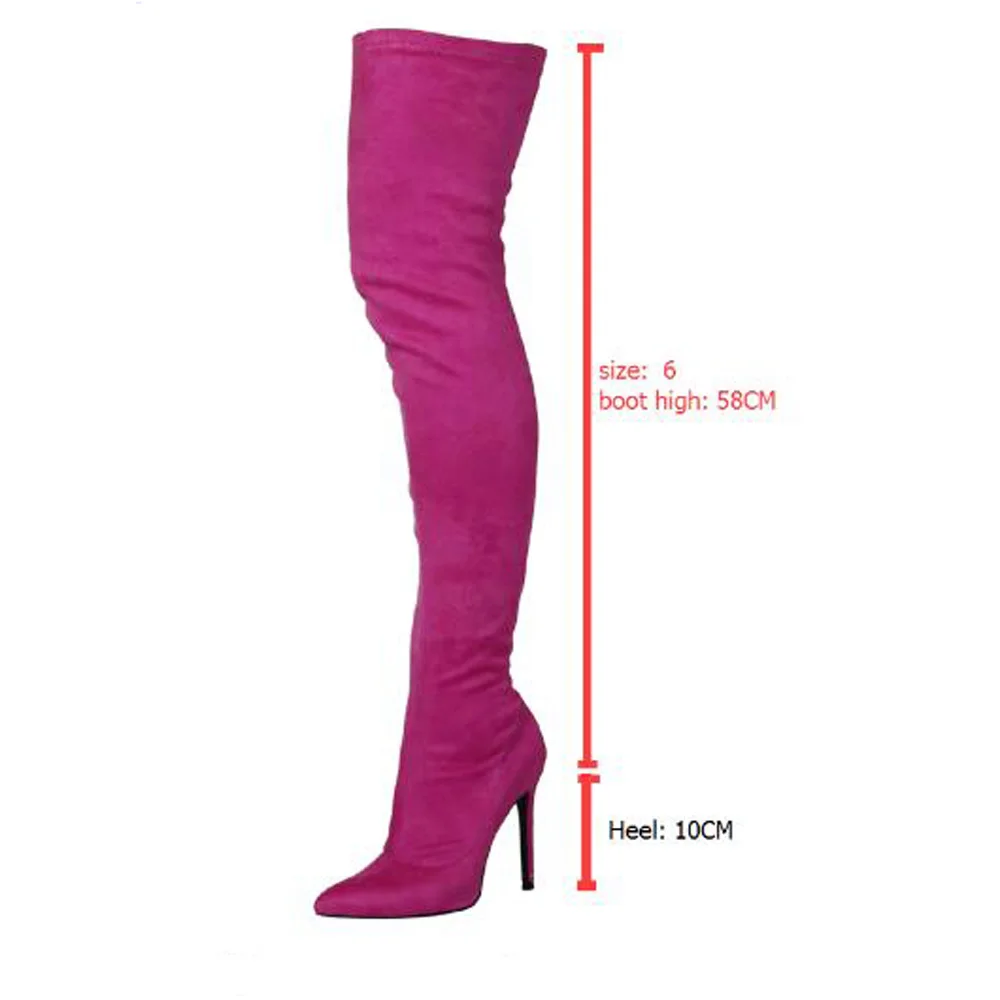 Women Boots Stretchy Suede Warm Winter Thigh High Long Boot Ladies Heels Pointed Toe Over The Knee Big Size 4-13 TIMETANG