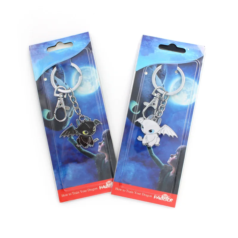 

2pcs/set 4.5cm 2019 Toothless Keychain the Hidden World Metal White Night Fury Pendant Key Holder How To Train Your Dragon 3 Toy