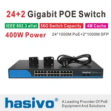 24 порта POE коммутатор с 2 гигабитными SFP 24 PoE 2 SFP порта Gigbit PoE Ethernet сетевой коммутатор 1000 Мбит/с Rackmount