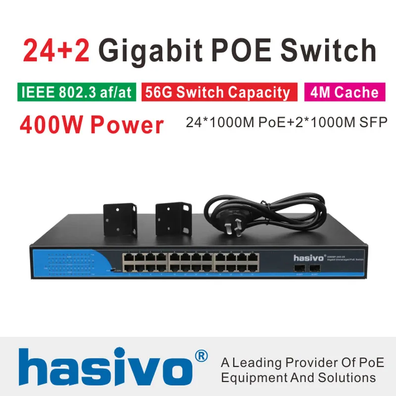 

24 Ports POE Switch With 2 Gigabit SFP 24 PoE 2 SFP Ports Gigbit PoE Ethernet Network Switch 1000Mbps Rackmount