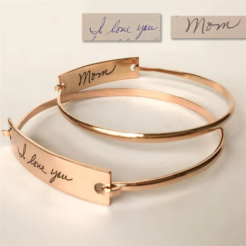 

2 Pcs Set Custom Bangles Name Handwriting Customer Design Gold Silver Bracelet Bangle for Women Girl Personalized Jewelry Gift