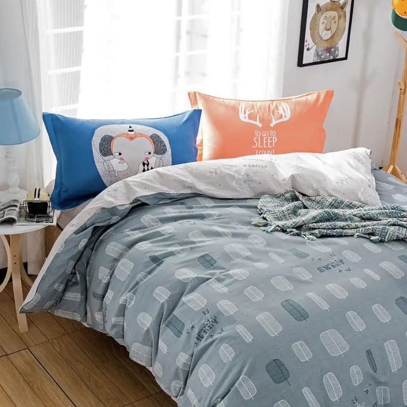 

Leaf Printed 100% Cotton Beddings Full/Queen Size Summer 3D Comforter Cover Sets Teens Adults Bedlinen Boys elephant pillow case