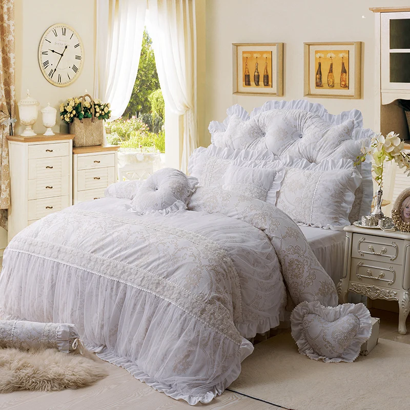 Buy White lace fleece winter thick bed set Korean