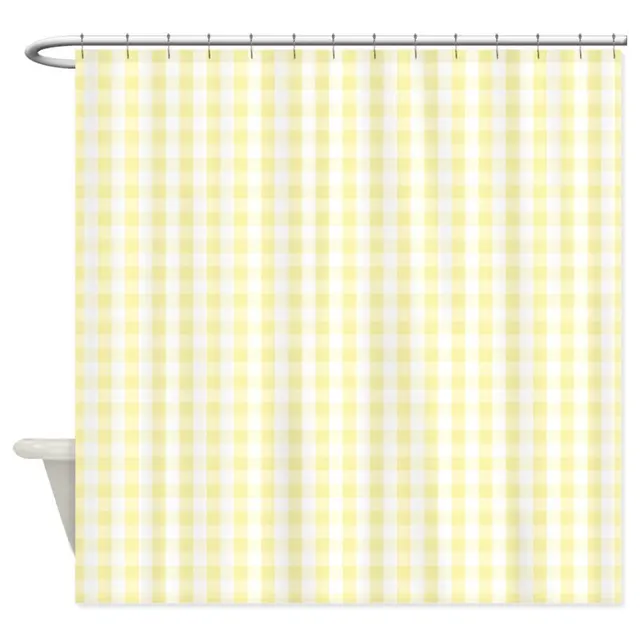 Light Pastel Yellow White Gingham Pattern Shower C Decorative Fabric Light Pastel Yellow White Gingham Pattern Shower C Decorative Fabric Curtain Set Bath Mat
