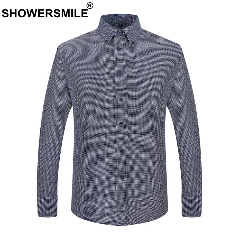 

SHOWERSMILE Plus Size Shirt Men Gray Cotton Smart Casual Shirt Male Plaid Long Sleeve Loose Spring Autumn Dress Shirts Brand 6XL