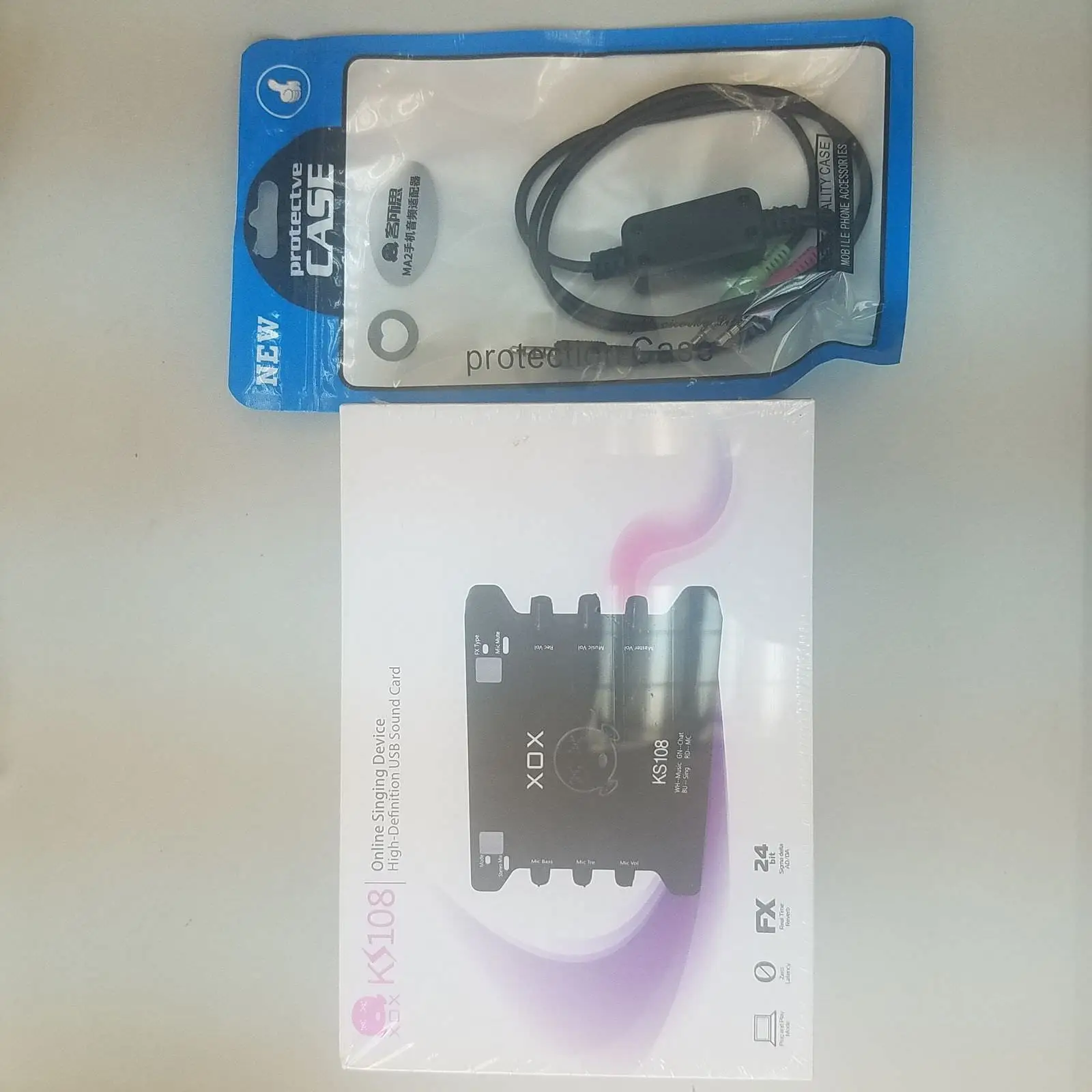 XOX KS108 USB External sound card + XOX MA2 Live Stream Cable for Song Record, microphone accessory