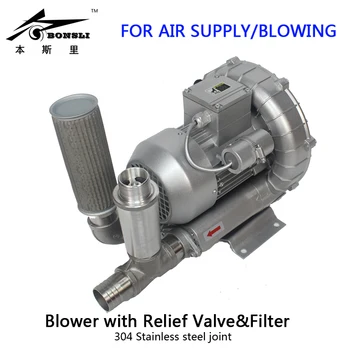 Online 370 Watt Three-phase Vacuum Pump Industrial Side Channel Ring Blower With Relief Valve And Filter