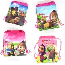 1 шт., сумка на шнурке с изображением Маши и медведя для девочек, дорожная посылка для хранения, школьные рюкзаки с героями мультфильмов, детские подарки на день рождения