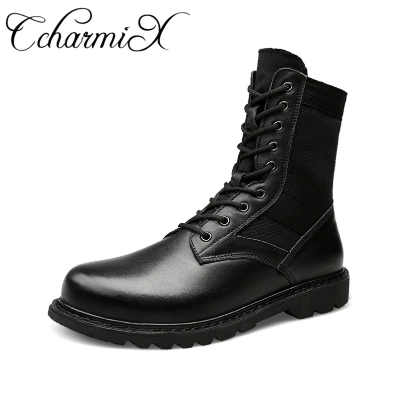 

CcharmiX Large Size Genuine Leather Men's Boots Men Military Desert Boot Men Winter Outdoor Warm Boots Mid-calf Male Shoes