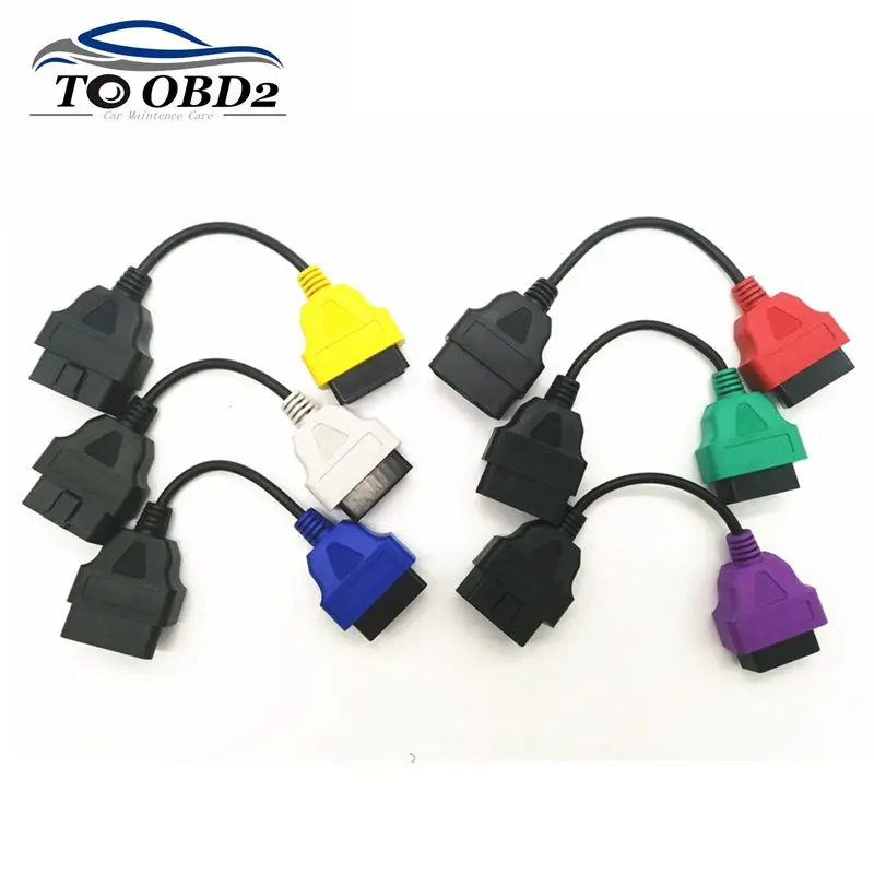 

High quality 6pcs/Lot OBD2 Connector Diagnostic Adapter Cable for FIAT ECU Scan & Multiecuscan Adaptor for Fiat 6 colors Cables