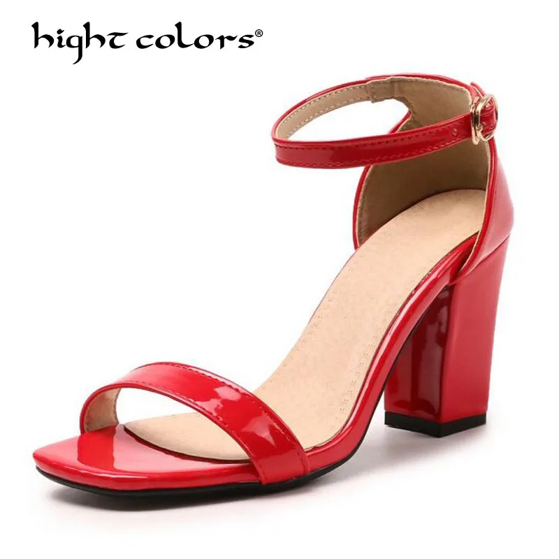 

Big+Small Size 30~52 Gladiator Women Sandals Square Heel Patent Leather High Heels Fashion Summer Party Ladies Shoes B118-9