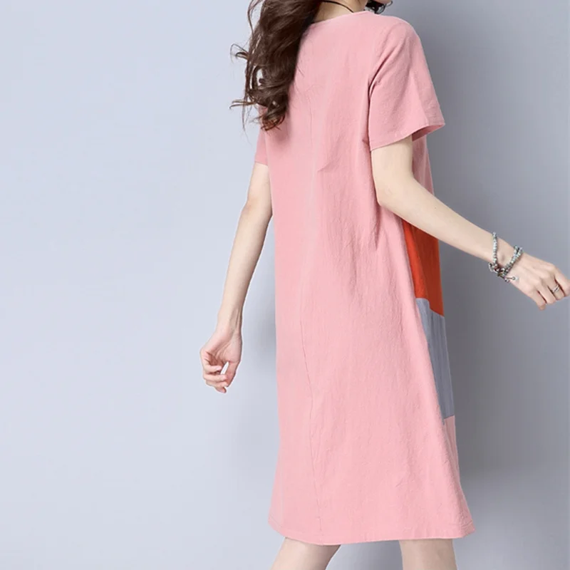 Летнее женское пляжное платье с коротким рукавом и круглым вырезом|vestidos plus|dress