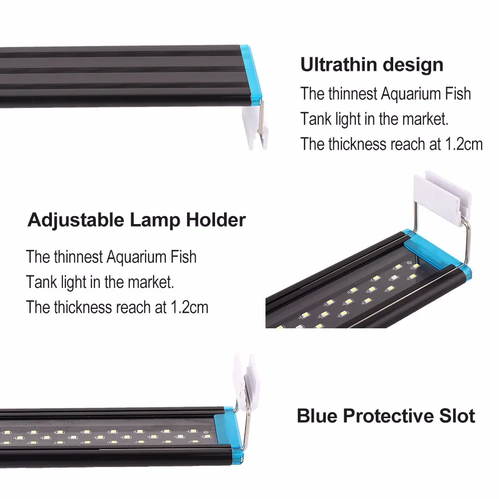 Ультратонкий Светодиодный светильник для аквариумных рыб 4 Вт/5 Вт/6 Вт/8 Вт подводный аквариум синий/белый светильник с выдвижными кронштейнами
