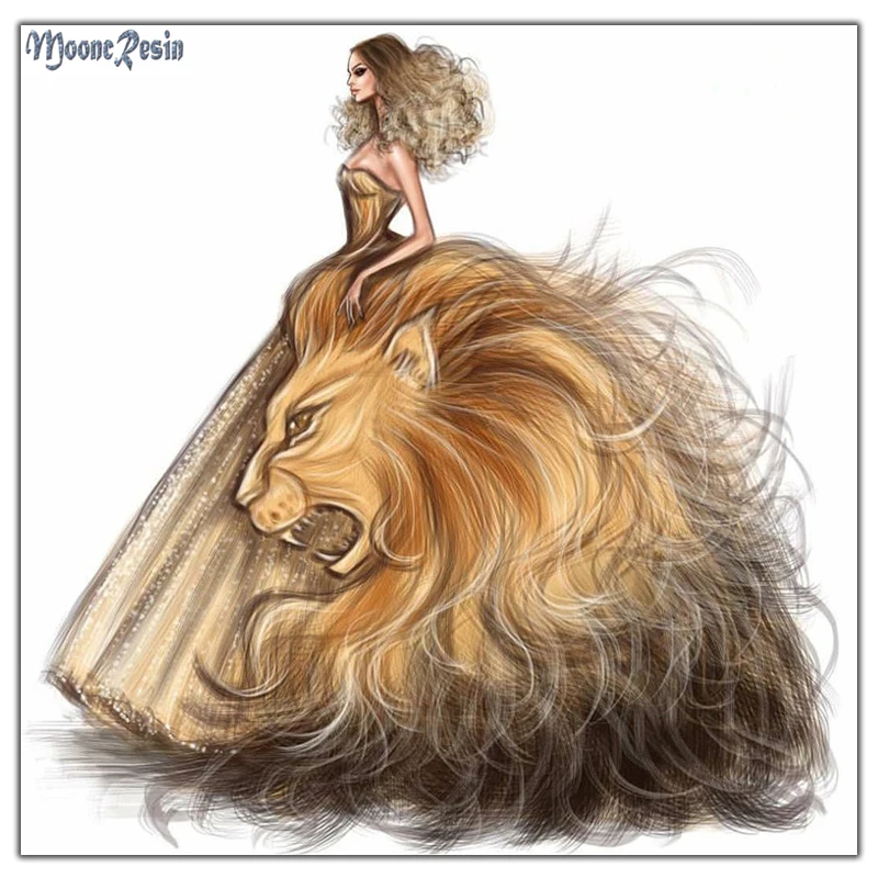 

MOONCRESIN Diy Diamond Painting Cross Stitch Beautiful Lion 5D Diamond Embroidery Needlework Diamond Mosaic Full Decoration Kits