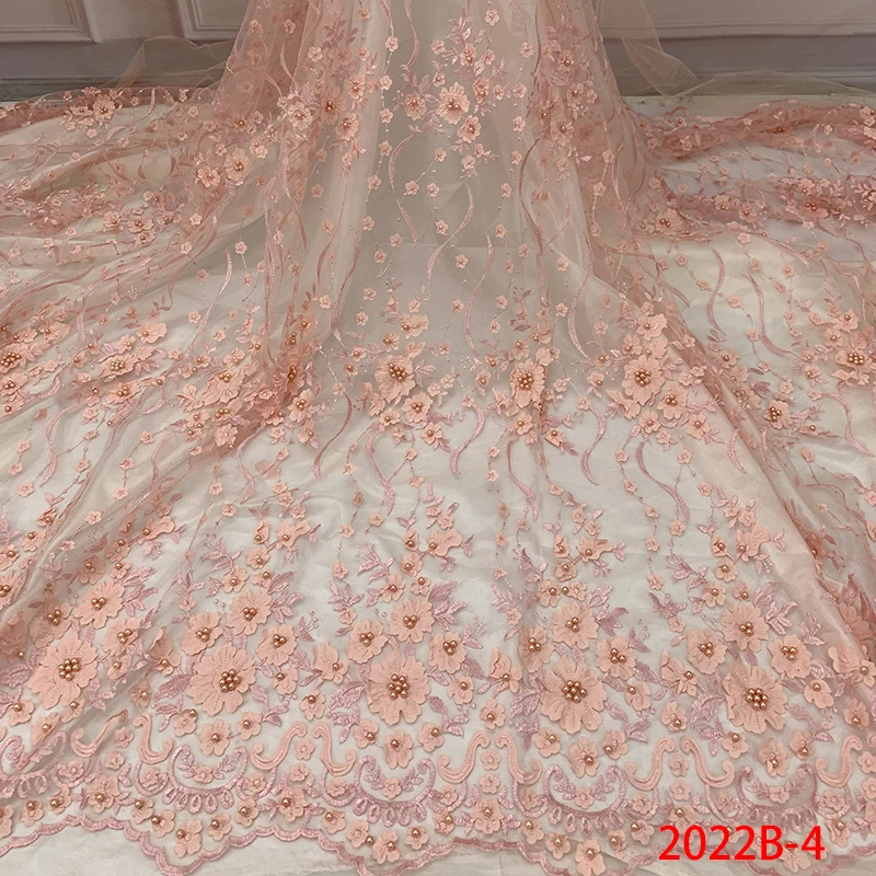 

3d flower lace embroidered fabric net embroidery design fabric for lace nigerian wedding QF2022B-4