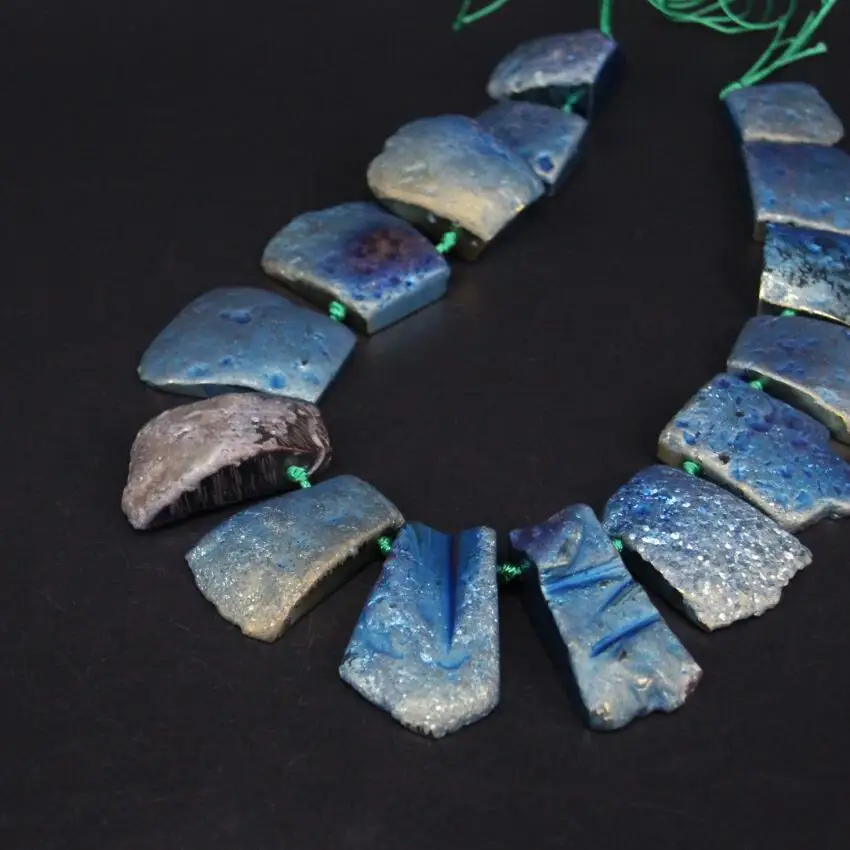 

15.5"/strand Top Drilled Large Raw Agates Green Blue Titanium Freeform Slab Nugget Beads,Gem Stone Slice Pendants Jewelry Making