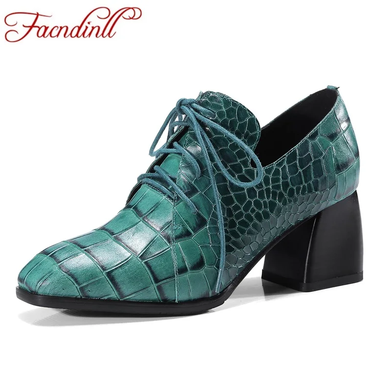 

FACNDINLL shoes new fashion 2019 spring autumn genuine cow leather high heels lace-up shoes woman dress party casual shoes pumps