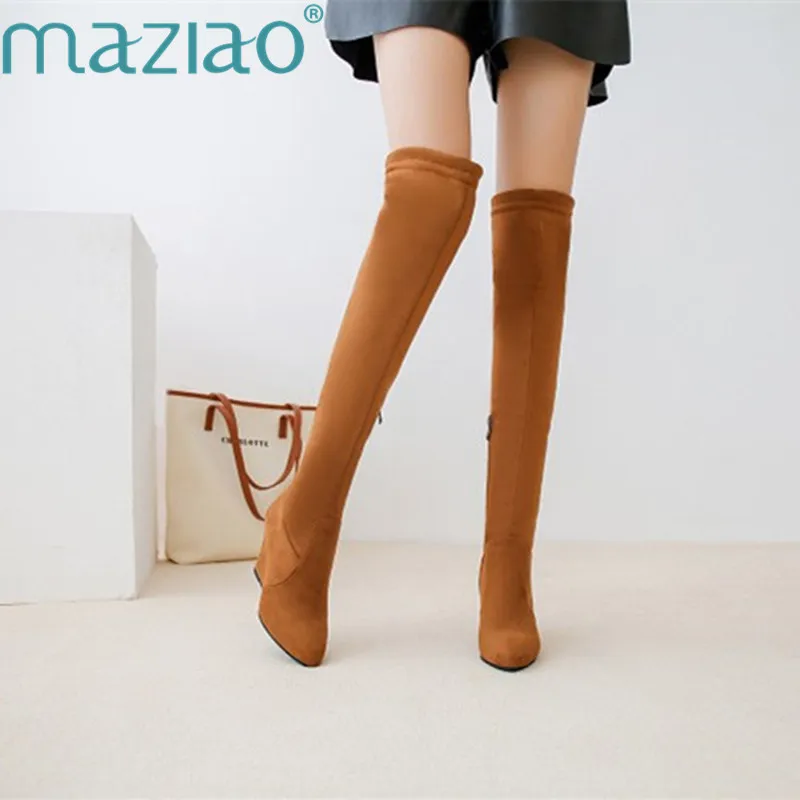 

Women Boots Autumn Winter Ladies Fashion Boots wedges Shoes Over The Knee Thigh High Suede Long Boots MAZIAO