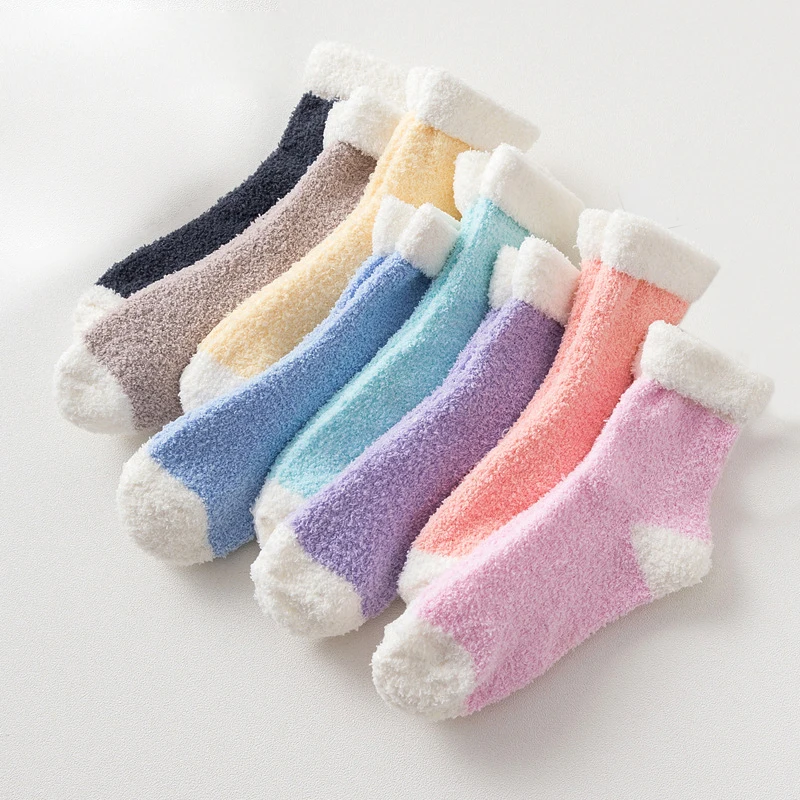 

Candy Color Patchwork Terry Warm Lady Cute Winter Fluffy Thick Casual Fuzzy Women Socks Thermo Sox Short Cotton Socks Female