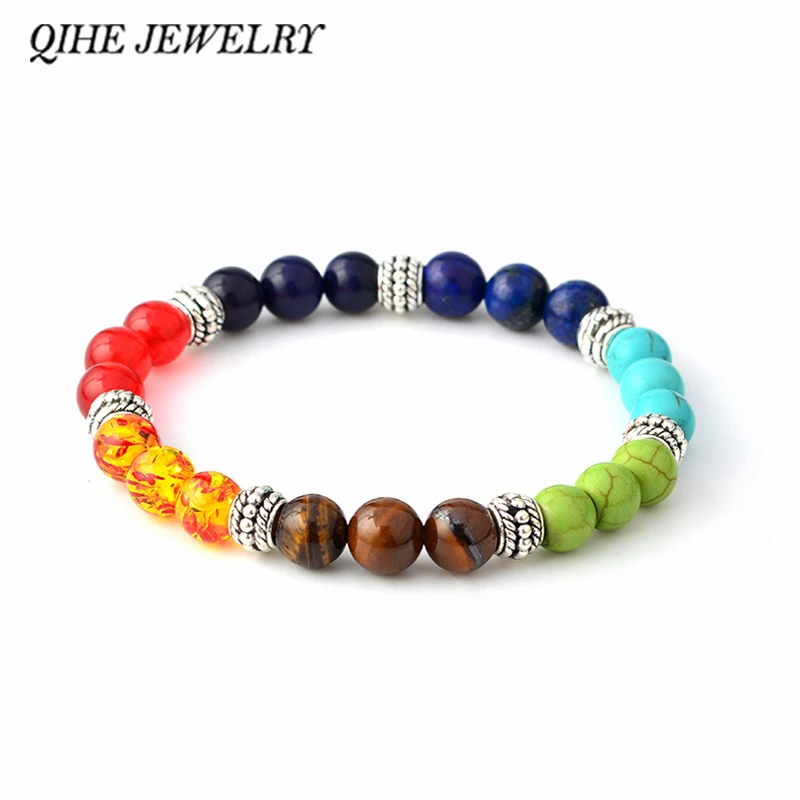 Женский разноцветный браслет из натурального камня с 7 чакрами|natural stone bracelet|bead