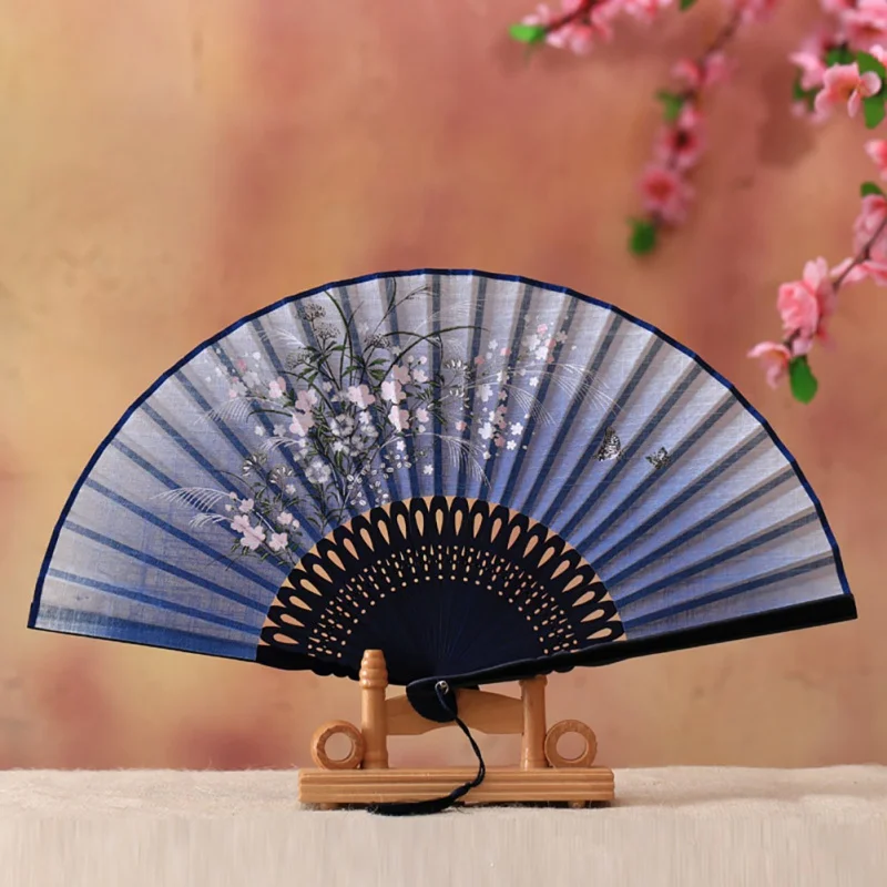

Vintage Chinese Spun Silk Flower Printing Hand Held Fan Folding Hollow Carved Hand Fan Event & Party Supplies dropshipping
