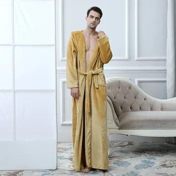 

High Quality Fashion Men's Winter Bathrobe Soft Warm Flannel Hotel Robe Ankle-Length Robes Nice Color Couples Pajamas